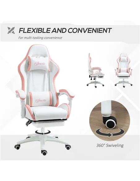 Vinsetto Computer Gaming Chair, PU Leather Office Desk Chair with Footrest, Swivel Wheels, 135° Reclining Back, Lumbar Support, 