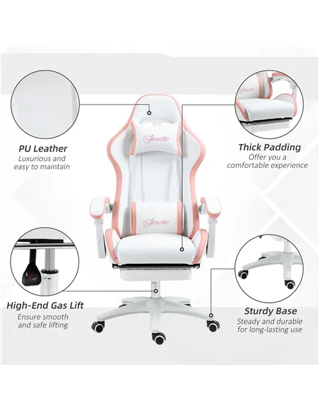 Vinsetto Computer Gaming Chair, PU Leather Office Desk Chair with Footrest, Swivel Wheels, 135° Reclining Back, Lumbar Support, 