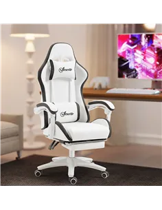 Vinsetto Computer Gaming Chair, PU Leather Office Desk Chair with Footrest, Swivel Wheels, 135° Reclining Back, Lumbar Support,  2