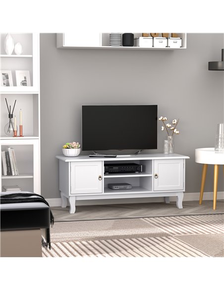 HOMCOM TV Unit up to 55", 2 Doors TV Cabinet with Open Storage Shelves and Cable Management for Living Room, Bedroom, Entertainm