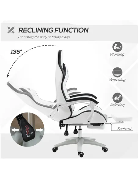 Vinsetto Computer Gaming Chair, PU Leather Office Desk Chair with Footrest, Swivel Wheels, 135° Reclining Back, Lumbar Support, 