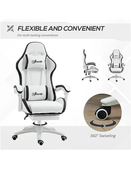 Vinsetto Computer Gaming Chair, PU Leather Office Desk Chair with Footrest, Swivel Wheels, 135° Reclining Back, Lumbar Support, 