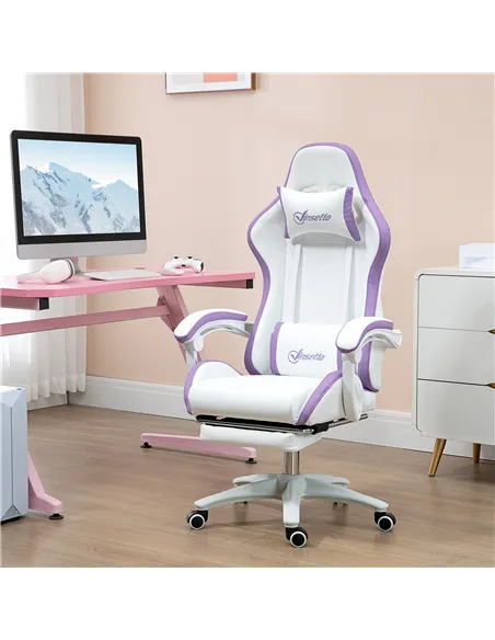 Vinsetto Computer Gaming Chair, PU Leather Office Desk Chair with Footrest, Swivel Wheels, 135° Reclining Back, Lumbar Support, 