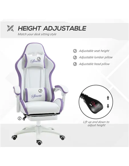 Vinsetto Computer Gaming Chair, PU Leather Office Desk Chair with Footrest, Swivel Wheels, 135° Reclining Back, Lumbar Support, 