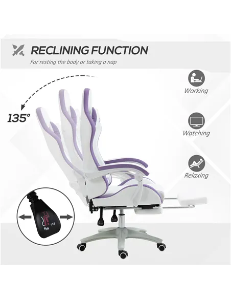 Vinsetto Computer Gaming Chair, PU Leather Office Desk Chair with Footrest, Swivel Wheels, 135° Reclining Back, Lumbar Support, 