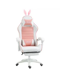 Vinsetto Racing Gaming Chair, Reclining PU Leather Computer Chair with Removable Rabbit Ears, Footrest, Headrest and Lumber Supp
