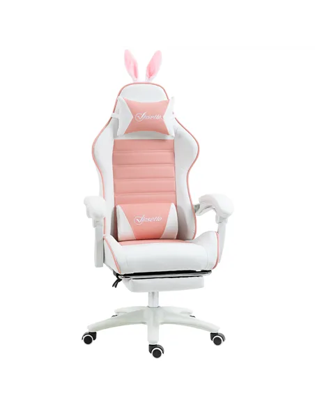 Vinsetto Racing Gaming Chair, Reclining PU Leather Computer Chair with Removable Rabbit Ears, Footrest, Headrest and Lumber Supp