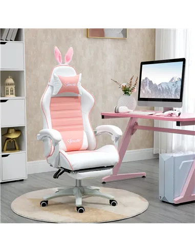 Vinsetto Racing Gaming Chair, Reclining PU Leather Computer Chair with Removable Rabbit Ears, Footrest, Headrest and Lumber Supp