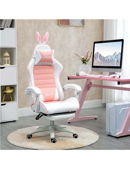 Vinsetto Racing Gaming Chair, Reclining PU Leather Computer Chair with Removable Rabbit Ears, Footrest, Headrest and Lumber Supp