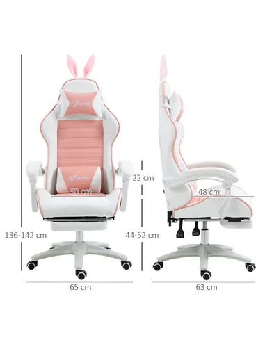 Vinsetto Racing Gaming Chair, Reclining PU Leather Computer Chair with Removable Rabbit Ears, Footrest, Headrest and Lumber Supp