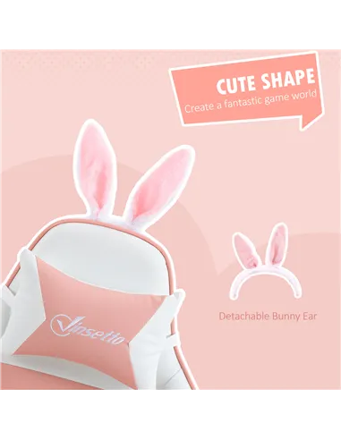 Vinsetto Racing Gaming Chair, Reclining PU Leather Computer Chair with Removable Rabbit Ears, Footrest, Headrest and Lumber Supp