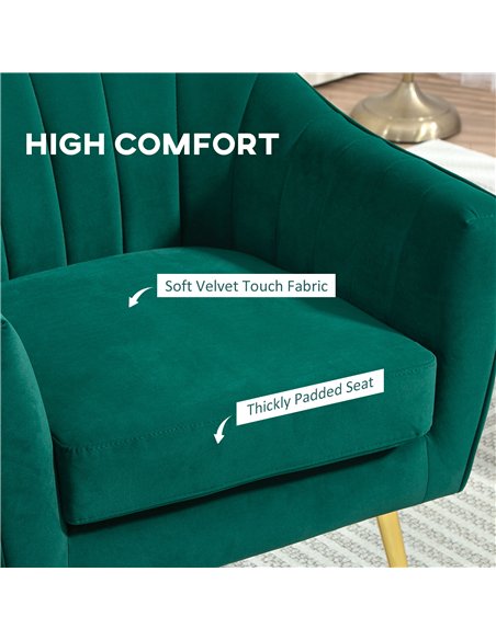 HOMCOM Velvet-Feel Shell Back Accent Chair - Green