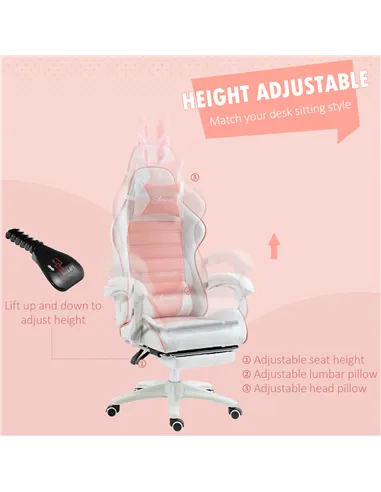 Vinsetto Racing Gaming Chair, Reclining PU Leather Computer Chair with Removable Rabbit Ears, Footrest, Headrest and Lumber Supp