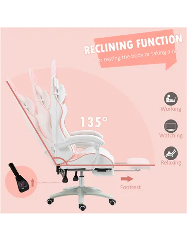 Vinsetto Racing Gaming Chair, Reclining PU Leather Computer Chair with Removable Rabbit Ears, Footrest, Headrest and Lumber Supp