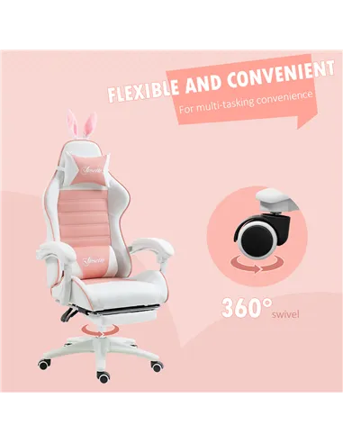 Vinsetto Racing Gaming Chair, Reclining PU Leather Computer Chair with Removable Rabbit Ears, Footrest, Headrest and Lumber Supp