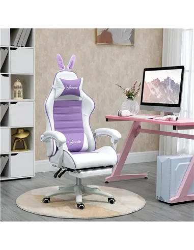 Vinsetto Racing Gaming Chair, Reclining PU Leather Computer Chair with Removable Rabbit Ears, Footrest, Headrest and Lumber Supp