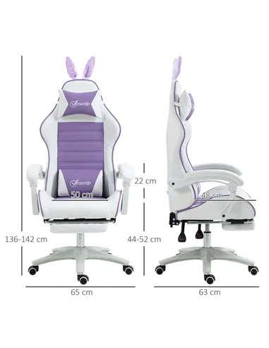 Vinsetto Racing Gaming Chair, Reclining PU Leather Computer Chair with Removable Rabbit Ears, Footrest, Headrest and Lumber Supp