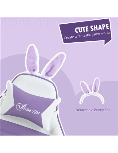 Vinsetto Racing Gaming Chair, Reclining PU Leather Computer Chair with Removable Rabbit Ears, Footrest, Headrest and Lumber Supp