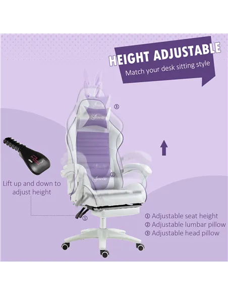 Vinsetto Racing Gaming Chair, Reclining PU Leather Computer Chair with Removable Rabbit Ears, Footrest, Headrest and Lumber Supp