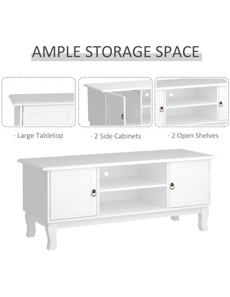 HOMCOM TV Unit up to 55", 2 Doors TV Cabinet with Open Storage Shelves and Cable Management for Living Room, Bedroom, Entertainm