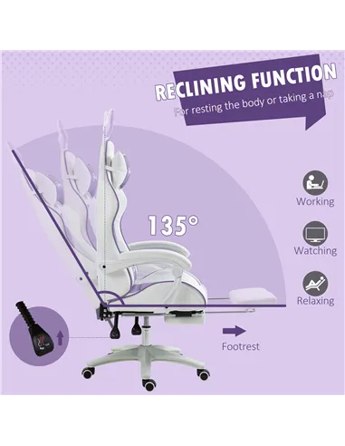 Vinsetto Racing Gaming Chair, Reclining PU Leather Computer Chair with Removable Rabbit Ears, Footrest, Headrest and Lumber Supp