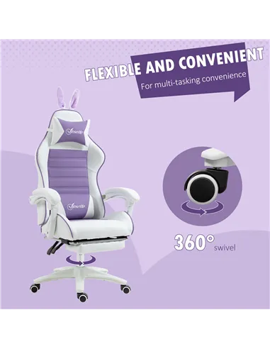 Vinsetto Racing Gaming Chair, Reclining PU Leather Computer Chair with Removable Rabbit Ears, Footrest, Headrest and Lumber Supp