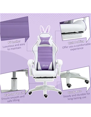 Vinsetto Racing Gaming Chair, Reclining PU Leather Computer Chair with Removable Rabbit Ears, Footrest, Headrest and Lumber Supp