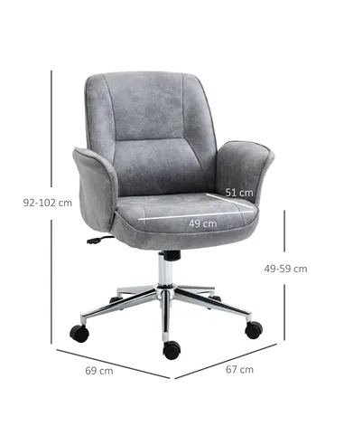 Vinsetto Swivel Computer Office Chair Mid Back Desk Chair for Home Study Bedroom, Light Grey
