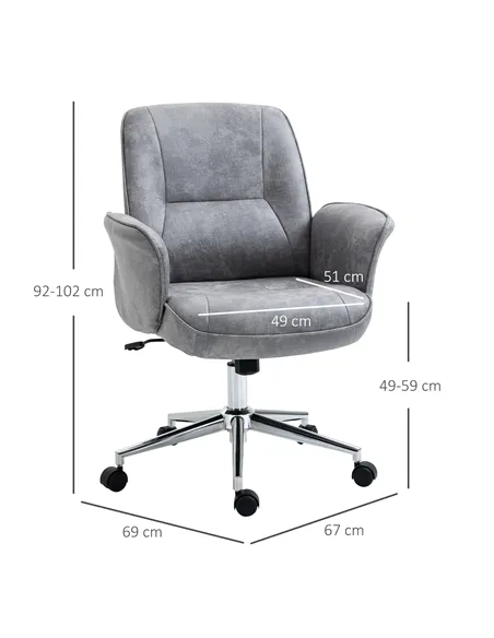 Vinsetto Swivel Computer Office Chair Mid Back Desk Chair for Home Study Bedroom, Light Grey