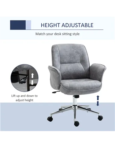 Vinsetto Swivel Computer Office Chair Mid Back Desk Chair for Home Study Bedroom, Light Grey