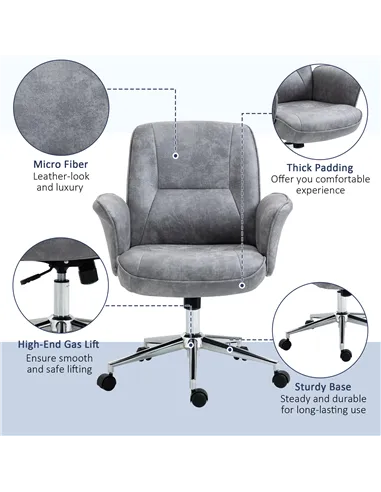 Vinsetto Swivel Computer Office Chair Mid Back Desk Chair for Home Study Bedroom, Light Grey