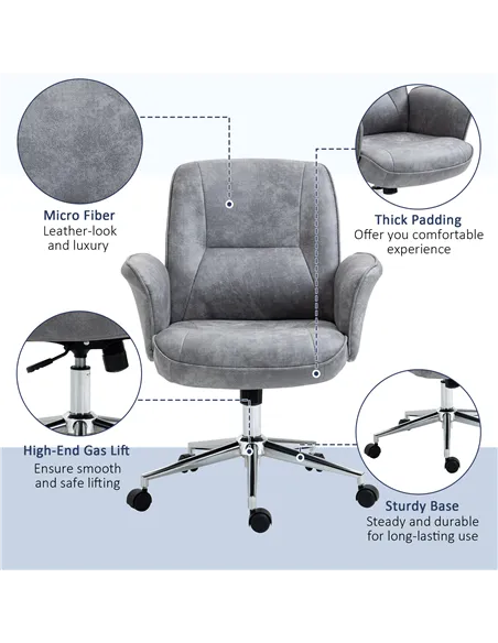 Vinsetto Swivel Computer Office Chair Mid Back Desk Chair for Home Study Bedroom, Light Grey