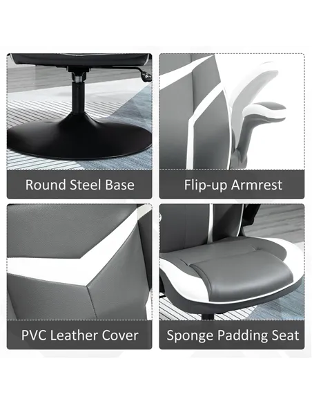 Vinsetto Gaming Chair Ergonomic Computer Chair with Adjustable Height Pedestal Base, Home Office Desk Chair PVC Leather Exclusiv