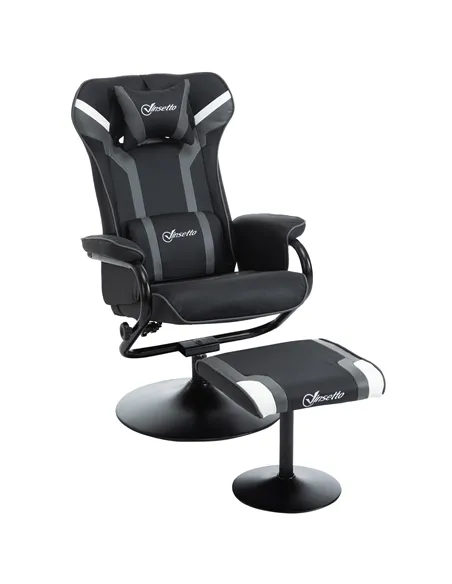 Vinsetto Reclining Chair and Stool Set, Recliner Chair with Headrest, Gaming Chair with Lumbar Support, Pedestal Base for Home O