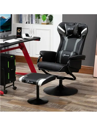 Vinsetto Reclining Chair and Stool Set, Recliner Chair with Headrest, Gaming Chair with Lumbar Support, Pedestal Base for Home O