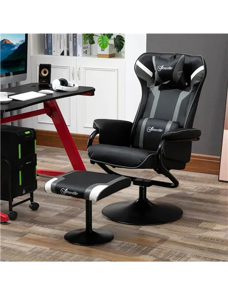 Vinsetto Reclining Chair and Stool Set, Recliner Chair with Headrest, Gaming Chair with Lumbar Support, Pedestal Base for Home O
