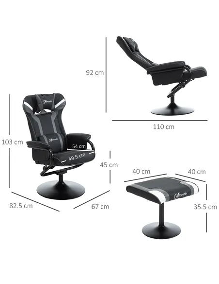 Vinsetto Reclining Chair and Stool Set, Recliner Chair with Headrest, Gaming Chair with Lumbar Support, Pedestal Base for Home O