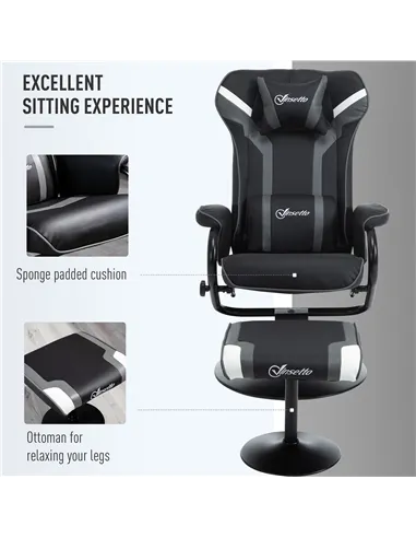 Vinsetto Reclining Chair and Stool Set, Recliner Chair with Headrest, Gaming Chair with Lumbar Support, Pedestal Base for Home O