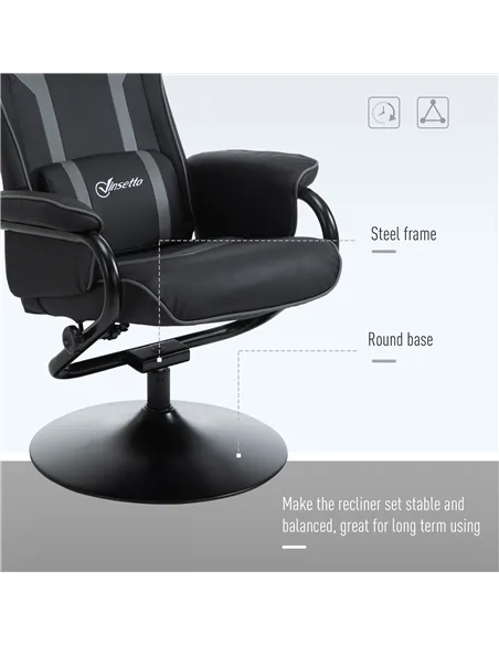 Vinsetto Reclining Chair and Stool Set, Recliner Chair with Headrest, Gaming Chair with Lumbar Support, Pedestal Base for Home O