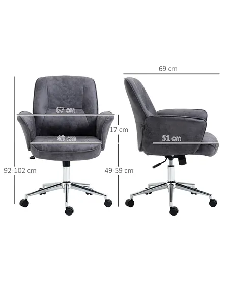 Vinsetto Swivel Computer Office Chair Mid Back Desk Chair for Home Study Bedroom,  Charcoal Grey