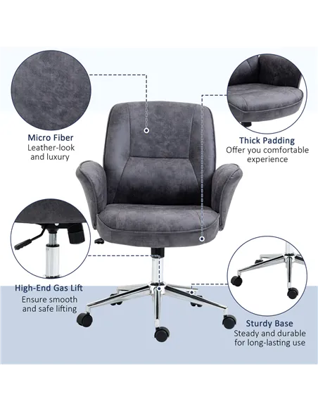 Vinsetto Swivel Computer Office Chair Mid Back Desk Chair for Home Study Bedroom,  Charcoal Grey