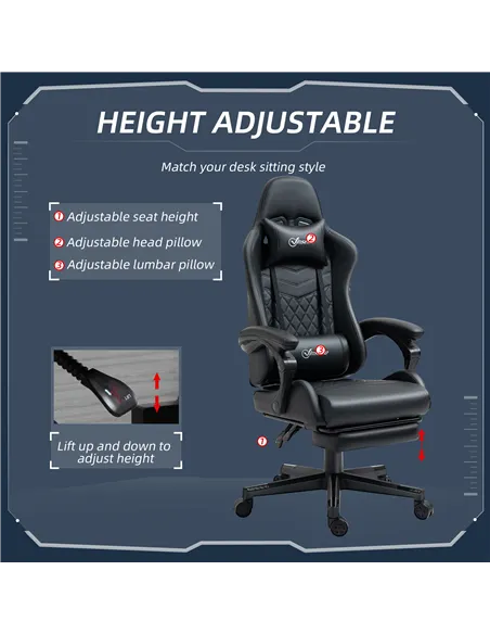 Vinsetto Computer Gaming Chair with Footrest, Video Gaming Chair for Adults with 130° Reclining Back, Desk Chair with Lumbar Sup