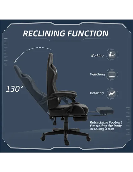 Vinsetto Computer Gaming Chair with Footrest, Video Gaming Chair for Adults with 130° Reclining Back, Desk Chair with Lumbar Sup