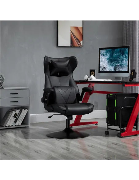 Vinsetto Video Game Chair with Lumbar Support, Racing Style Home Office Chair, Computer Chair with Swivel Base, Flip-up Armrest 