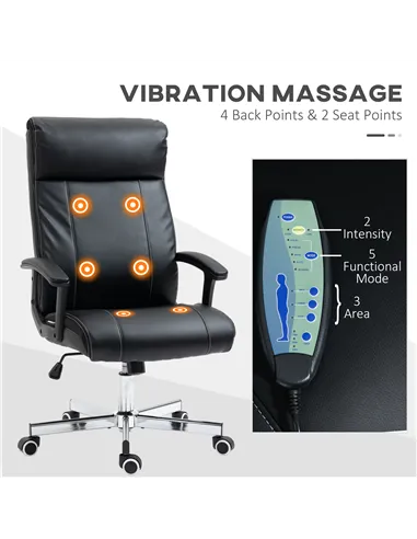 Vinsetto Massage Office Chair, PU Desk Chair with 6 Point Massage, High Back Computer Chair with Metal Legs, Thick Seat, Remote 