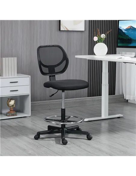 Vinsetto Ergonomic Mesh Standing Desk Chair with Adjustable Footrest Ring and Seat Height Black
