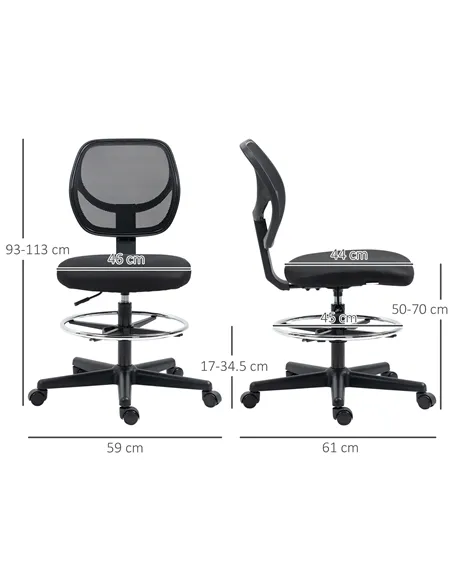 Vinsetto Ergonomic Mesh Standing Desk Chair with Adjustable Footrest Ring and Seat Height Black