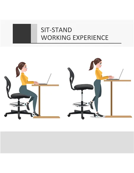 Vinsetto Ergonomic Mesh Standing Desk Chair with Adjustable Footrest Ring and Seat Height Black