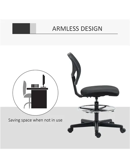 Vinsetto Ergonomic Mesh Standing Desk Chair with Adjustable Footrest Ring and Seat Height Black