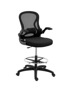 Vinsetto Adjustable Mesh Standing Desk Chair with Flip-up Armrests Lumbar Support Armrests Adjustable Footrest Ring Black